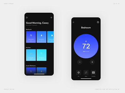 Indoor Air Quality Application - Dark Mode app application blue clean dark mode digital ios iphone minimal product simple thermostat ui ux web