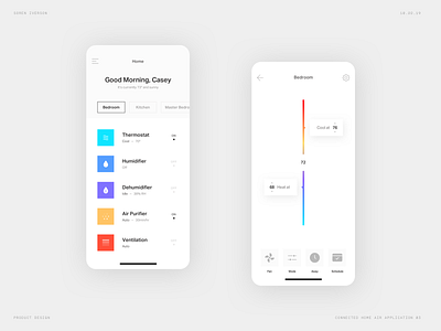 Indoor Air Quality Application air conditioner app art direction blue clean control digital flat ios iphone minimal product design thermostat ui web