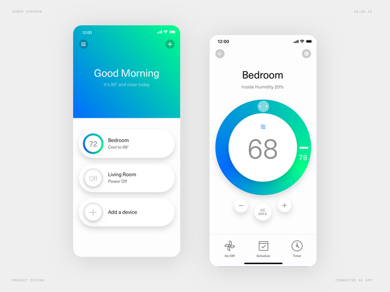 Air Conditioner Application air conditioner app application blue clean flat green ios iphone minimal mobile product product design simple thermostat