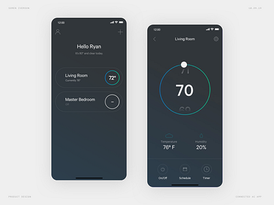 Air Conditioner App - Dark Mode air conditioner app blue clean dark mode digital flat green ios iphone minimal product design simple thermostat