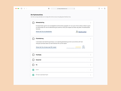 Checklist page for a swedish startup