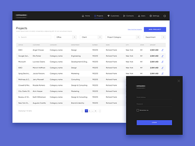 Table Design agency clean cta dashboard edit login menu minimal project register search signupform table ui ux web