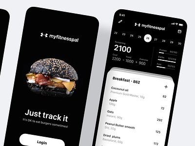 Myfitnesspal application calories interface ios iphone minimal mobile product design tracker user interface