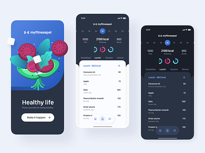 Myfitnesspal concept v2 calories cards concept dark floating button food ios mobile design product design