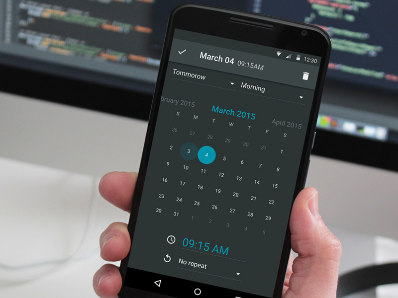Material dark calendar android application interface material calendar dark design ui
