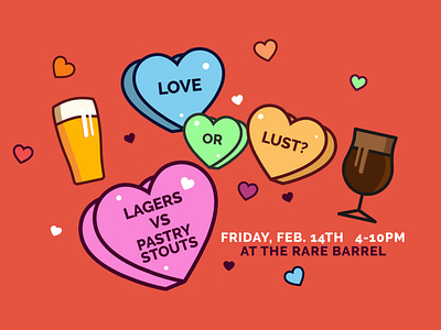 Love or Lust? Lagers vs. Pastry Stouts beer brewery craft beer design flyer hearts lagers love or lust pastry stout vector
