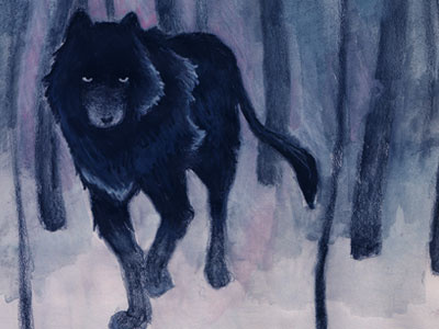 Black Wolf art colored pencil forest illustration painting watercolor wolf