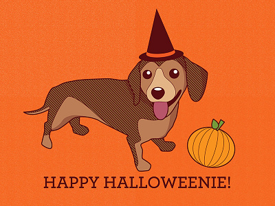 happy halloweenie daschund! art card cute daschund dog doxie halloween orange vector