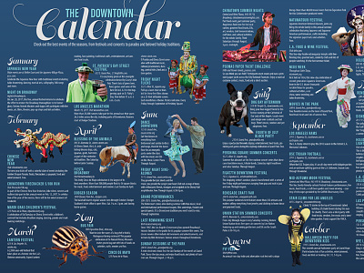 Downtown Guide Calendar blue calendar events guide la layout los angeles magazine spread to do