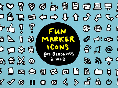 Fun Marker Icons for Bloggers & Web Design blogger business buttons clip art clipart creative market doodle hand drawn icons illustration marker outline resources web design webdesign