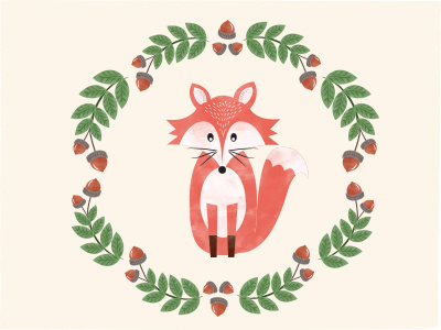 Fox Illustration acorn fox illustration leaves watercolor