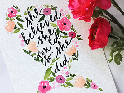 Floral Silhouette brush lettering floral girl boxx lettering watercolor