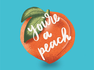 Peach blue hand lettering illustration peach