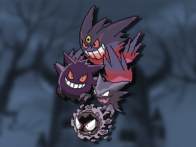 Gengar Evolution Pixel art design flat illustration illustrator vector