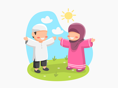 Happy Islam Kids Illustration children book illustration couple flat design flat illustration illustration inkscape islamicart muslim muslimah