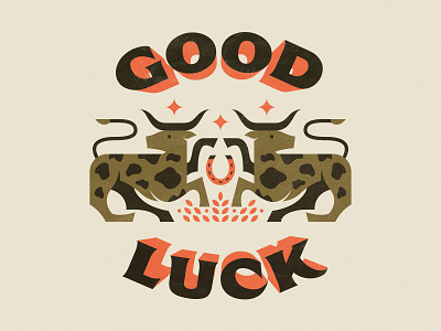 Good Luck horseshoe illustration longhorns typogaphy