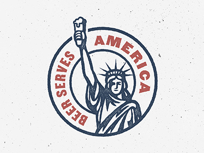 Beer Serves America badge beer blue cheers circle freedom red statue of liberty usa vector