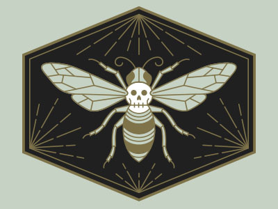 Bee skull bee gold hexagon insect pin skull vector