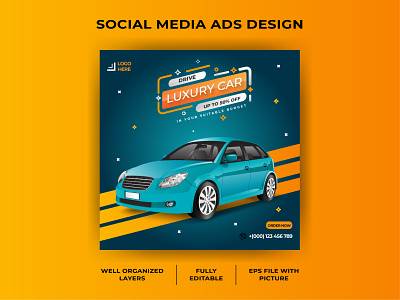 Car social media post or square web banner advertising template