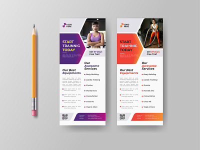 Fitness and gym rack card or dl flyer design template