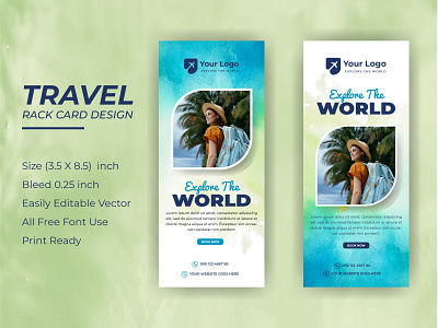 Travel rack card or dl flyer template tour poster leaflet design