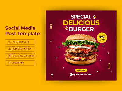 Delicious food social media banner design template ads design branding burger business company corporate design food food ads food ads design graphic design social media ads template