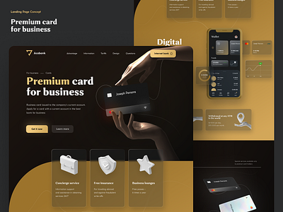 Premium business card concept animation bank black bussiness card card concept design hand landing page line motion graphics premium protype typography ui uiux ux web web design website design