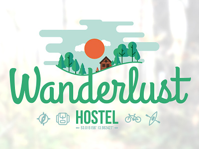 Wanderlust Hostel design flat forest hostel icon lettering logo nature script travel typography wanderlust