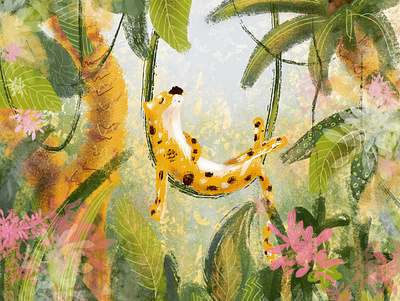 Somewhere in the jungle children book illustration digitalart forest illustration jungle jungle book leopard