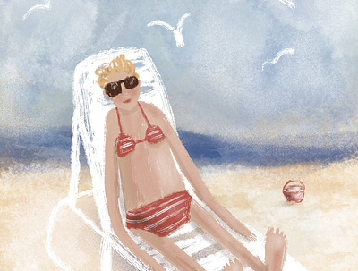 Relaxing beach bikini digitalart illustration summer sunglass sunny