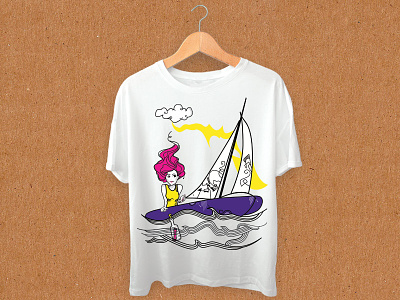 Get Over the Sea colorful girl illustration sea t shirt design vector