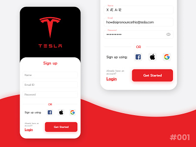 Tesla Sign-up app dailyui dailyuichallenge signup tesla ui