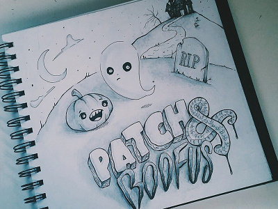 Patch & Boofus character ghost halloween illustration lettering october pumpkin type typography