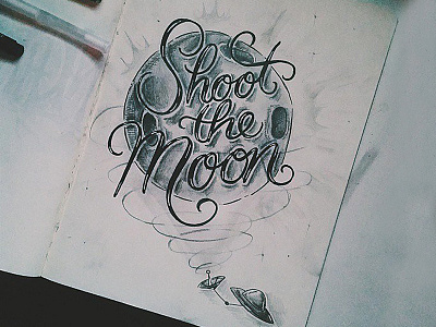 Shoot The Moon alien beams hand drawn inktober laser lettering moon october sketchbook type typography