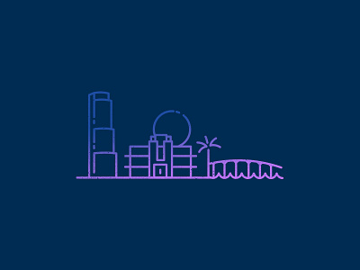 Miami Sunset badge city icon linear logo logomark miami monoline skyline stroke sunrise wave