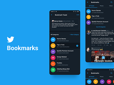 Twitter Bookmark - Redesigned app clean ui dark mode design flat mobile app twitter ui ux