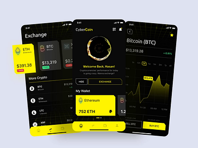 CyberCoin - Cyberpunk-inspired Cryptocurrency App app clean ui cryptocurrency cyberpunk dark mode flat mobile app ui ux
