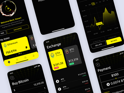 CyberCoin - Cyberpunk 2077 inspired Cryptocurrency App app clean ui crypto cryptocurrency dark mode flat mobile app ui ux