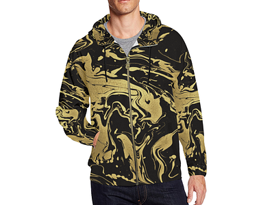 Liquid Rich Gold - men's full zip hoodie abstract abstract art abstract design black clothing design fashion fashion design fashion illustration fluid design gold graphicdesign hoodies illustration liquid men mens fashion menswear pattern art pattern design swirls