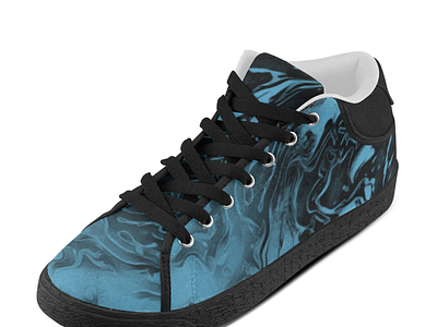 Blue and Black Swirls (fusion) - men's chukka canvas shoes abstract abstract art abstract design black blend clothing fashion fluid design gradient illustration light blue liquid mens fashion menswear print print design shoes sneaker art sneaker illustration swirls