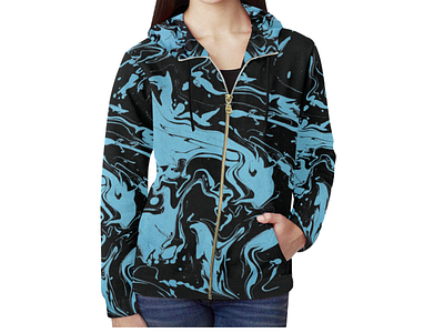 Blue and Black Swirls - women's zipper hoodie abstract design black blue clothing design fashion fluid acrylic fluid art fluid design graphic design hoodies illustration liquid painter pattern design print print design swirls visual design womens fashion womenswear