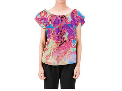 Candy - off shoulder blouse with ruffle abstract design black blouse clothing design fashion fluid design gradient illustration liquid multicolor pattern design print print design rainbows shirtdesign swirls tan tops womens fashion womenswear