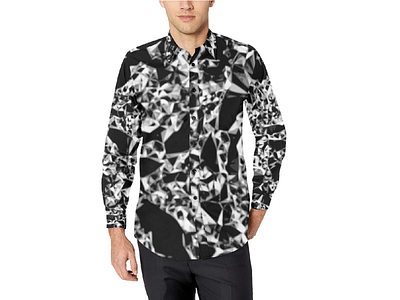 Black Diamond - men's casual dress shirt abstract art abstract design acrylic paint black digital art digital illustration fashion geometric design graphic design illustration menswear pattern design polygon art print print design silver triangles visual art visual design white