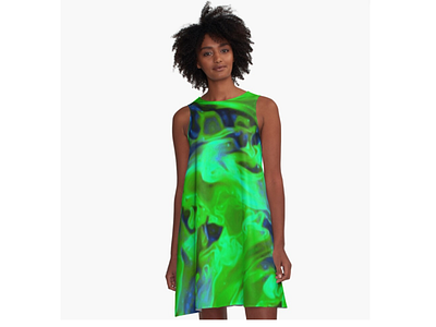 Gemphire - A-Line Dress abstract design clothes clothing design digital art dress dress up fashion fluid design graphic design green illustration model pattern design print print design swirls visual art visual design women womens fashion