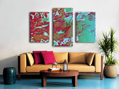 Fire and Ice - triptych canvas print abstract art abstract design canvas art canvas print fire fluid design home decor ice illustration liquid orange pattern design print print design red swirls turquoise visual art visual design wall art