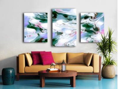 Shivers - cross triptych split canvas print abstract art abstract design canvas art canvas print digital art digital painting fluid design graphic design green illustration liquid pattern design print print design purple swirls visual art visual design wall art white