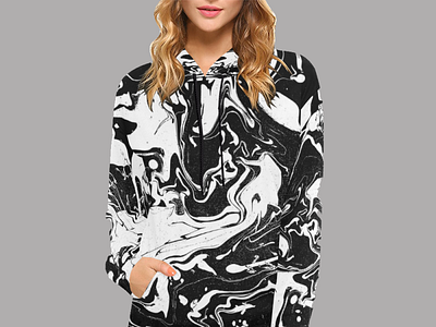 Black and White Swirls - women's pullover hoodie black and white clothing design design fashion fluid design hoodies illustration liquid pullover swirls