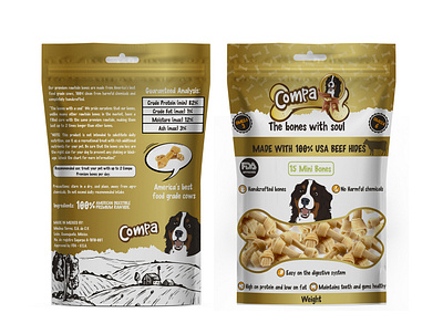"The bones with Soul" dog food illustration logo mockup packagingdesign pouch mockup