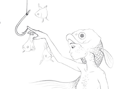 Detailed Draft fish girl illustration water