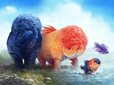 Golderm Family animal art artist digital draw drawing fantasy fish illustration monster photoshop